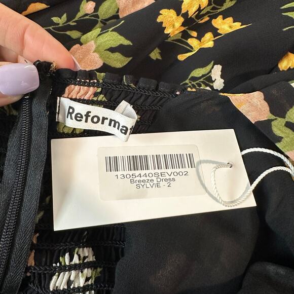 REFORMATION Breeze Midi Dress Floral Sweetheart Off The Shoulder Ruffle Sylvie - Picture 10 of 11